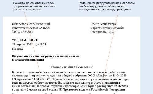Ключевая информация, которую необходимо включить в документ об уведомлении об увольнении