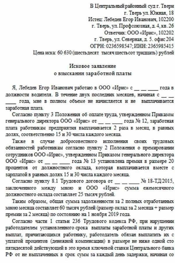 Пошаговое руководство по заполнению заявления о взыскании заработной платы